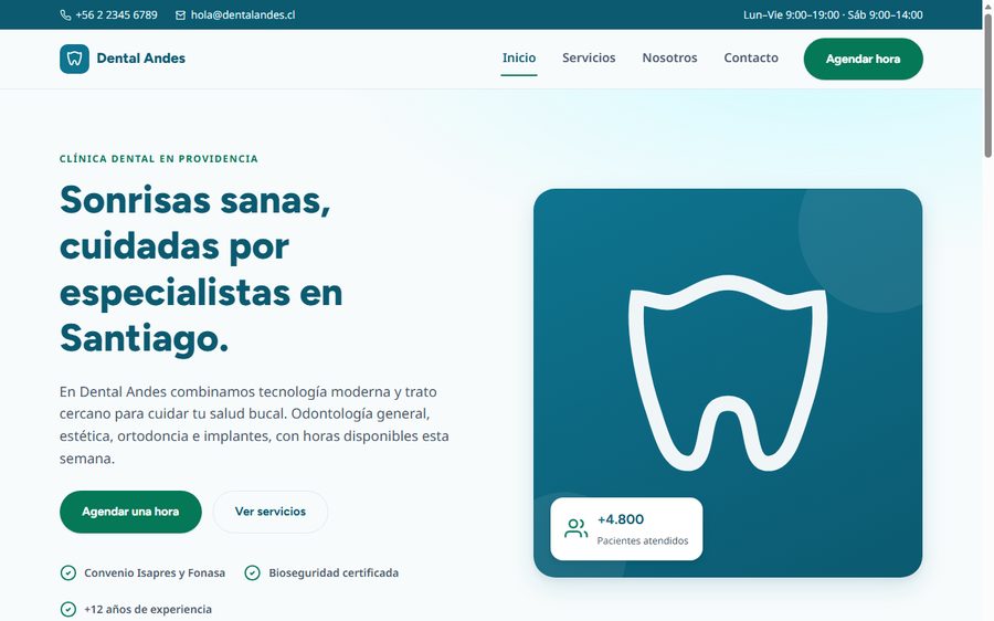 Vista previa del sitio web de Dental Andes